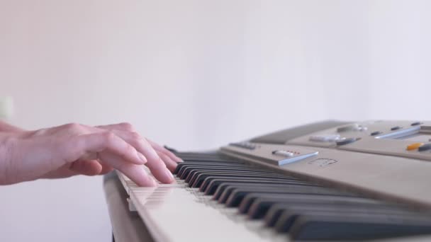 Muzyk grający syntezator. muzyk gra na fortepianie. kobiece ręce grać syntezator. 4k, zwolnionym tempie — Wideo stockowe