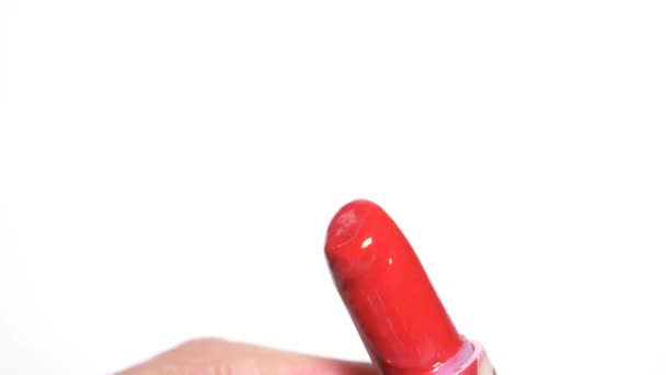 Vrouwelijke Hand Opening lippenstift. Extreme close-up. 4k, slow-motion — Stockvideo