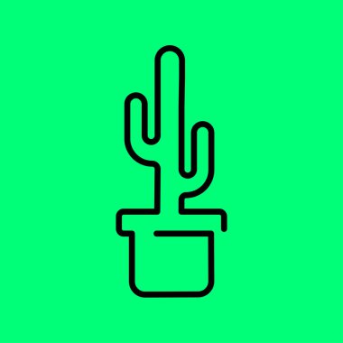 Kaktüs bitkisi bir Pot simgesi. Hat sanat vektör çizim. Düz stil tasarım