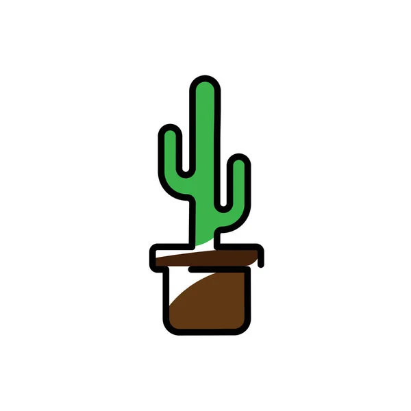 Cactus Plant In een Pot-pictogram. Lijn Art Vector Illustratie. Vlakke stijl ontwerp — Stockvector