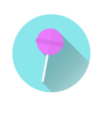 Mavi daire arka plan üzerinde pembe bir Chupa Chups simgesinin simge. Vektör grafikleri