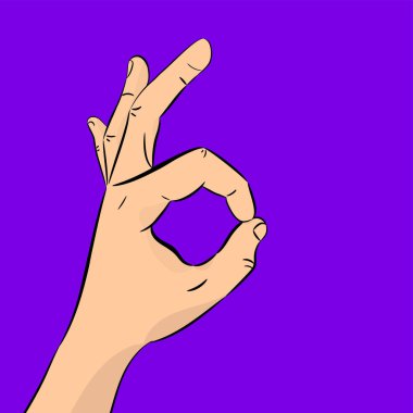 El tamam. İletişim jest kavramı. Vektör çizim renkli arka plan üzerinde izole gölgeli.