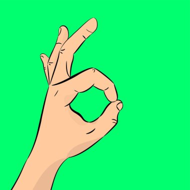 El tamam. İletişim jest kavramı. Vektör çizim renkli arka plan üzerinde izole gölgeli