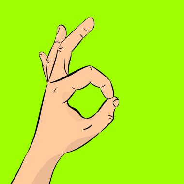 El tamam. İletişim jest kavramı. Vektör çizim renkli arka plan üzerinde izole gölgeli.