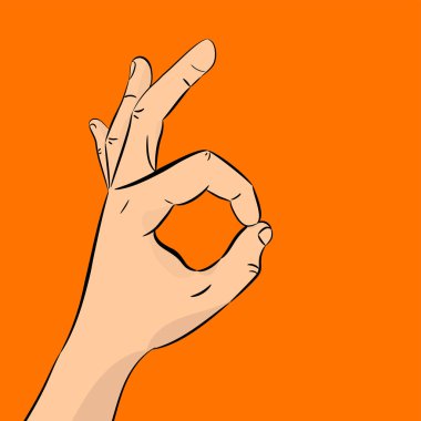 El tamam. İletişim jest kavramı. Vektör çizim renkli arka plan üzerinde izole gölgeli.