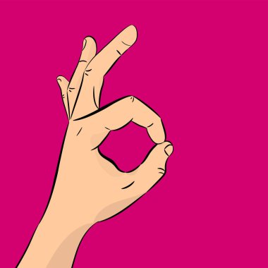 El tamam. İletişim jest kavramı. Vektör çizim renkli arka plan üzerinde izole gölgeli.