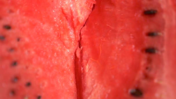 Textur der frischen reifen Wassermelone. Makro Nahaufnahme, Draufsicht 4k — Stockvideo