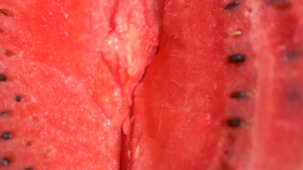 Textur der frischen reifen Wassermelone. Makro Nahaufnahme, Draufsicht 4k