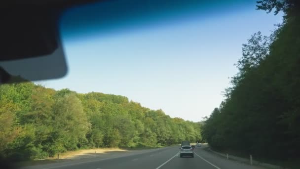 View from the cars windshield. movement on the road A-147, day, August 22, 2018. editorial. 4k, slow motion — Stock Video