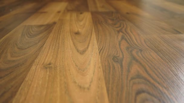 Η ομαλή υφή του ξύλινου πατώματος, η υφή του το ξύλινο πάτωμα είναι σκούρο καφέ. — Αρχείο Βίντεο