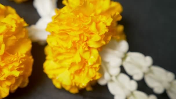 Direção de flores em um fundo preto. Cultura tailandesa conceito, close up — Vídeo de Stock