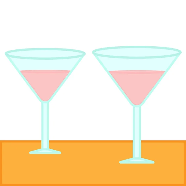 マティーニ グラス。ピンクのカクテルでいっぱい。ベクトル イラスト、アイコン — ストックベクタ
