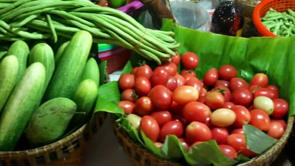 Conceito Comida Rua Asiática Tailândia Legumes Frescos Para Cozinhar Rua — Vídeo de Stock