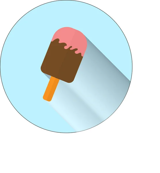 Plochý styl návrhu zmrzlina na klacku. Izolované na bílém pozadí moderní plochý styl. čokoládová zmrzlina uvnitř modrého kruhu — Stockový vektor