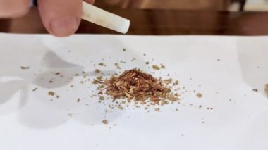 erkek elleri yakın. Adam sigara için haşhaş ortak haddeleme esrar sigara hazırlanıyor.