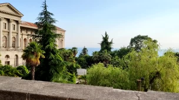 Blick auf das Meer und den Park von der Terrasse des Palastes — Stockvideo
