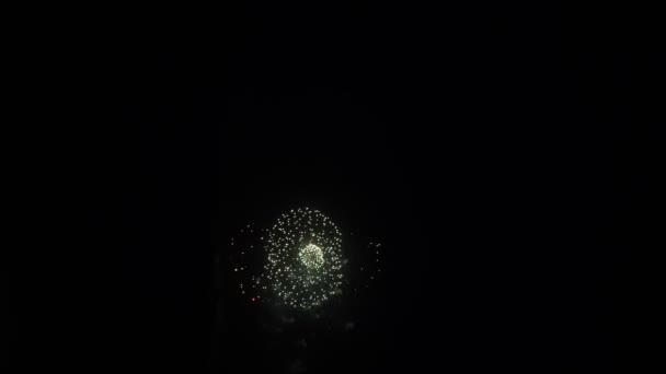 Lampi sfocati di fuochi d'artificio in lontananza nella notte — Video Stock