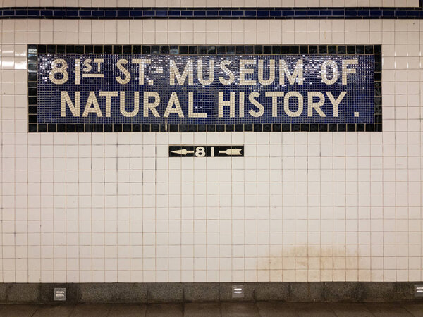 New York City - June 8, 2018: 81st Street Museum of Natural History subway station stop in New York City.