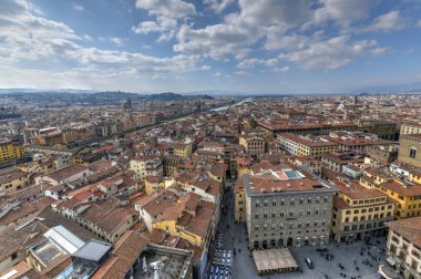 Floransa ve Piazza della Signoria Floransa, İtalya Palazzo Vecchio hava görünümünü. Mimari ve Floransa Simgesel Yapı.