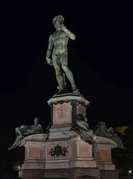 Bronze Statue of David at Michelangelo Park in Florence, Italy at night