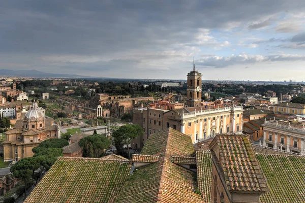 Skyline Róma Olaszország Naplemente Megközelítéseket Utcarészlet — Stock Fotó