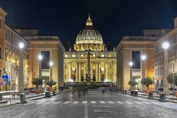 Petersbasilika Bei Nacht Der Vatikanischen Stadt Rom Italien — Stockfoto