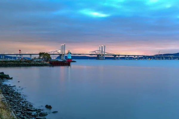 Nové Staré Mosty Tappan Zee Soužití Přes Řeku Hudson Dramatický — Stock fotografie