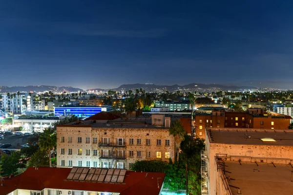 Vista Aérea Del Horizonte Los Ángeles Por Noche Mirando Hacia —  Fotos de Stock