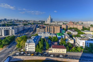 Rusya'da Moskova manzarası akşamları, panoramik manzaralı.