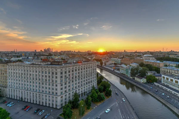 Panoramiczny Widok Moskwę Podczas Zachodu Słońca Rosji — Zdjęcie stockowe