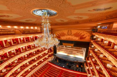 Moskova, Rusya - 27 Haziran 2018: Bolşoy Tiyatrosu, tarihi tiyatro, bale ve opera performansları tutan Rusya'nın Moskova.