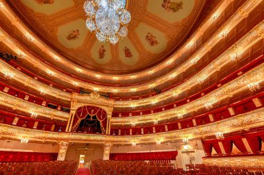 Moskova, Rusya - 27 Haziran 2018: Bolşoy Tiyatrosu, tarihi tiyatro, bale ve opera performansları tutan Rusya'nın Moskova.