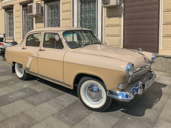 Moscow, Russia - June 27, 2018: GAZ 21 Volga 1st Series vintage car (released circa 1957 in USSR) parked on the street.