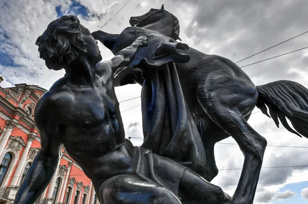 Paard Tamer Sculptuur Van 19De Eeuw Brug Van Anichkov Sint — Stockfoto