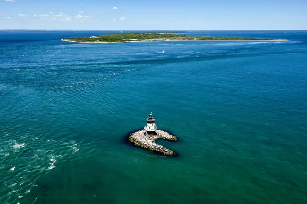 Long Island New York Orient Point Deniz Feneri Ile Deniz — Stok fotoğraf