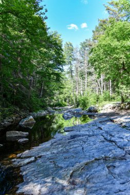 Büyük kayalar ve Minnewaska Eyalet Parkı 'ndaki vadi yaz boyunca New York' un yukarısında..