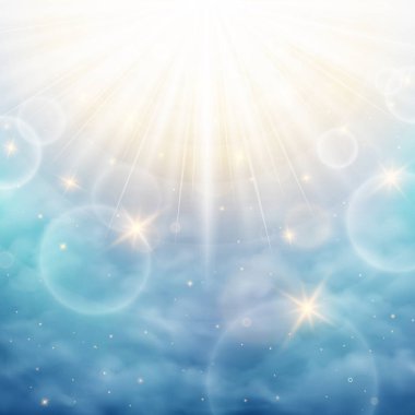 Mucize mavi gökyüzü üzerinde tam bilgi ile günün. Yaz saati sunny Parlatıcı arka plan ile. İllüstrasyon vektör eps10