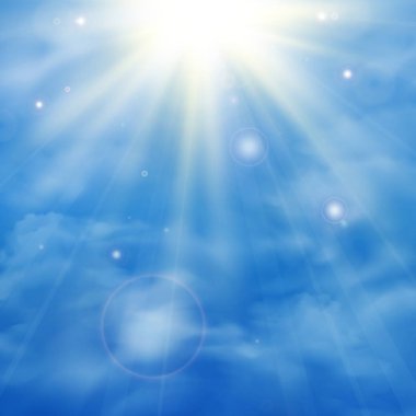 Soyut arka planda asimetrik koyu mavi gökyüzü. Güneş ışığı ile parlama ile üst merkezinde patlama. illüstrasyon vektör eps10