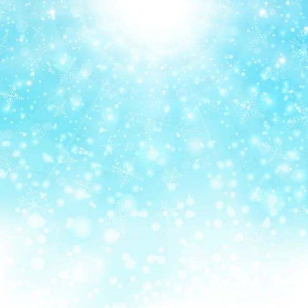 Christmas Background Bright Snowflake Colorful Sun Burst Blue Sky Background — Stock Vector