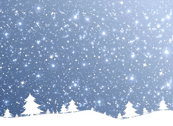 Feliz Navidad Naturaleza Nieve Cayendo Del Cielo Cielo Azul Ilustración — Vector de stock