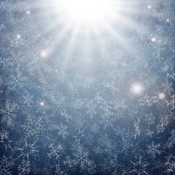 Minuit Noël Flocons Neige Temps Avec Fond Effet Coup Soleil — Image vectorielle