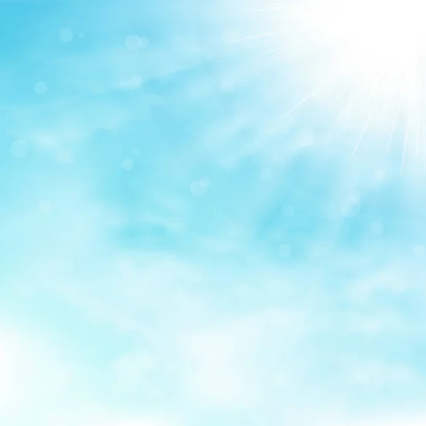 Blauwe Lucht Wolken Met Zon Burst Stralen Achtergrond Illustratie Vector — Stockvector