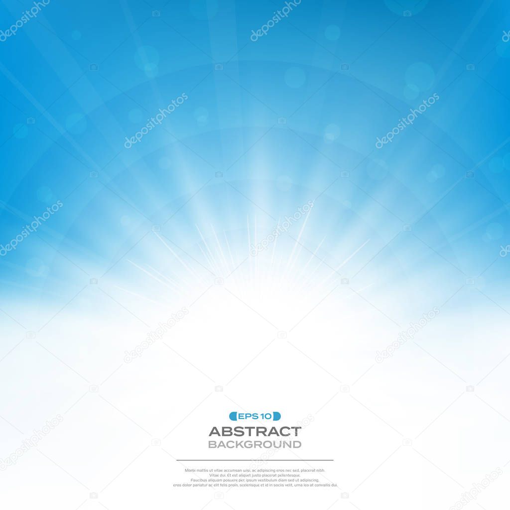 Center of sun burst effect on clean blue sky background, vector eps10