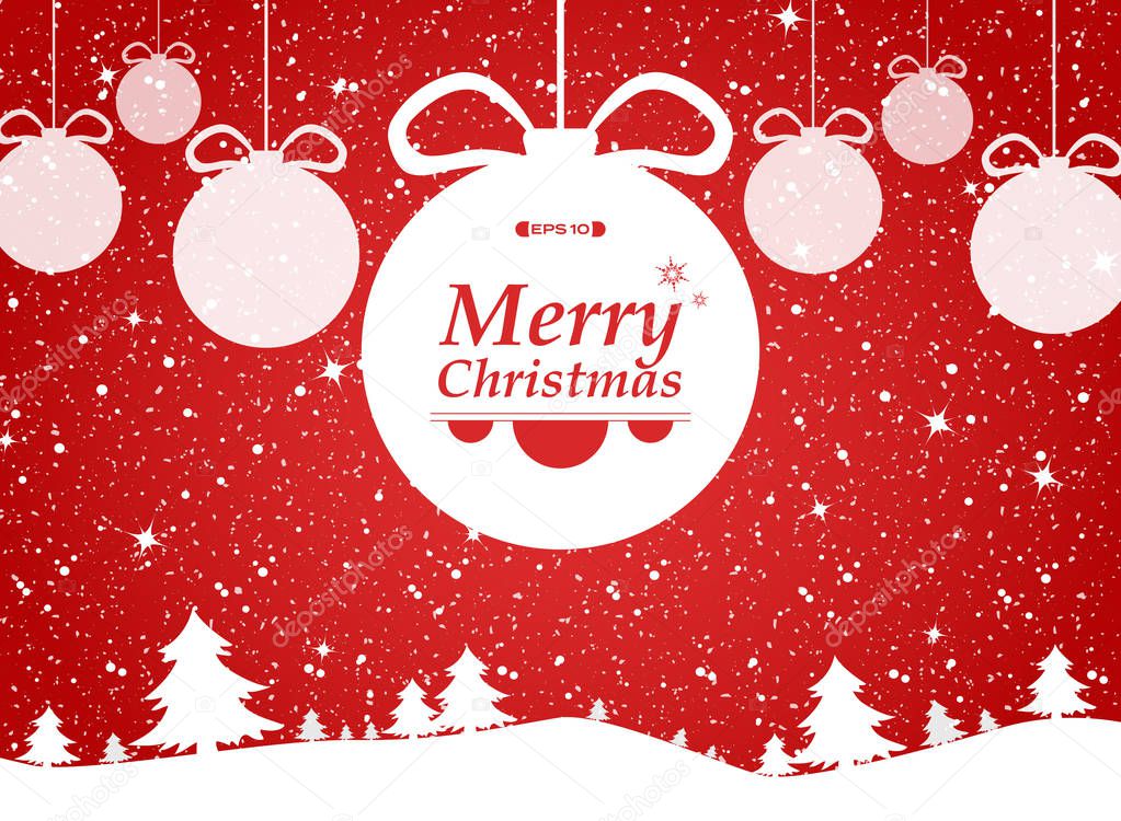 Merry christmas of red background in forest and snows gifts. illustration vector eps10