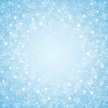 Noel merkezi mavi gökyüzü kar taneleri desen arka plan, vektör eps10