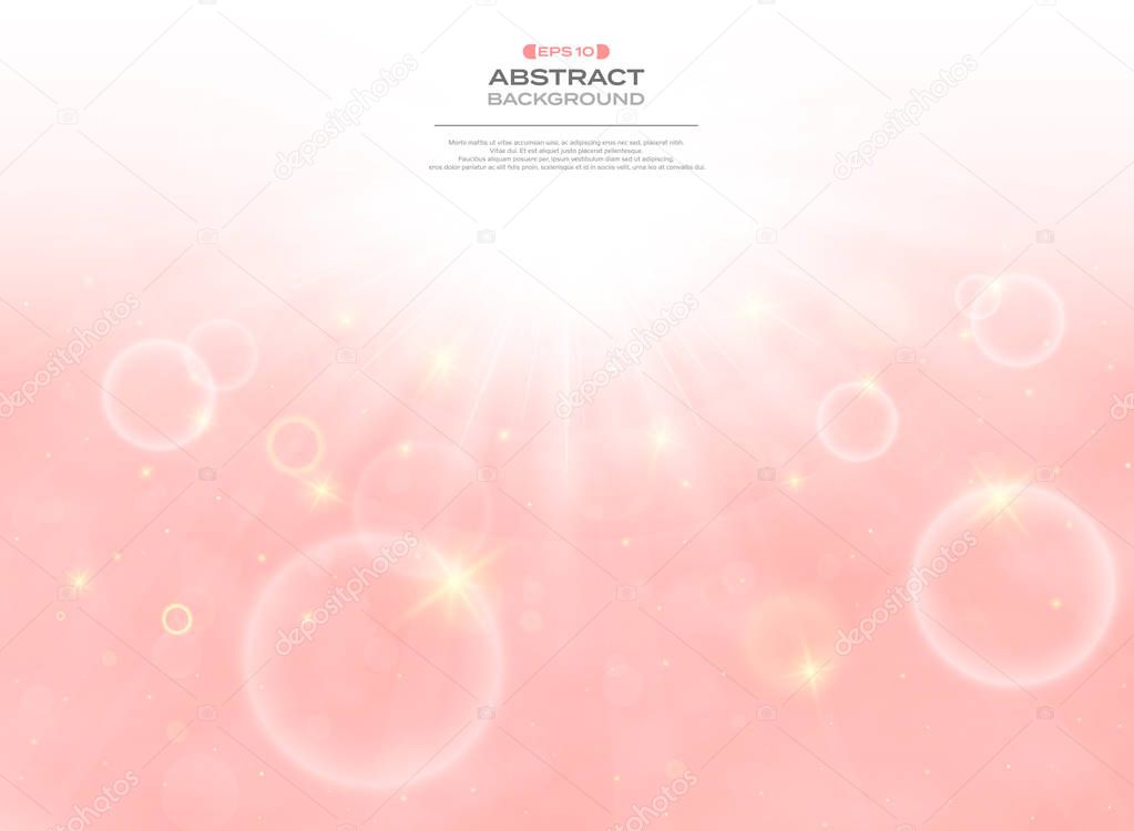 Abstract sunny day with clouds background on pink living coral color sky, vector eps10