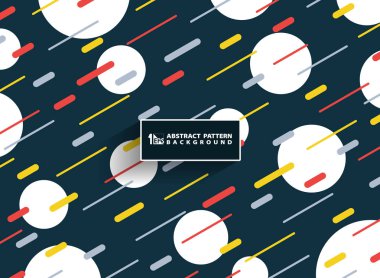 Beyaz daire dekorasyon ile renkli Memphis geometrik canlı renk desen Şerit çizgileri arka plan. Kapağı resimlerini, broşür, reklam, afiş, faaliyet raporu için kullanabilirsiniz. vektör eps10