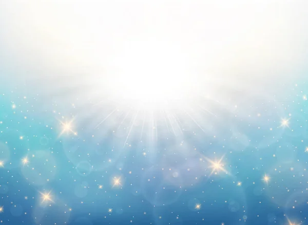 Mavi gökyüzü desen altın pırıltılar ile soyut yaz güneş patlaması