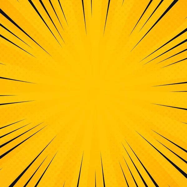 Abstract sun yellow color in radiance rays pattern with comic bl — Stock Vector