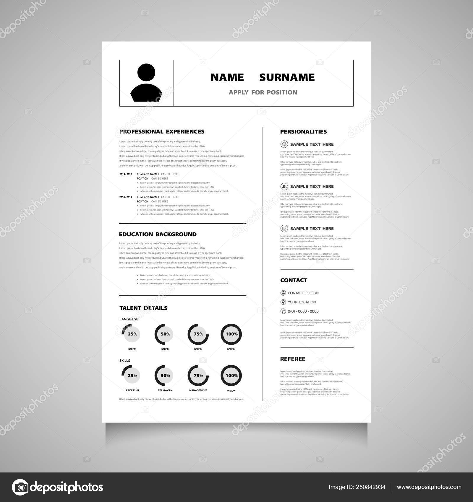 Modern resume cv form of black color vector. You can use for app